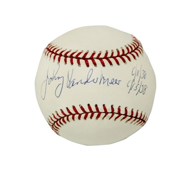 Johnny Vander Meer Single-Signed Official National League Baseball With No-Hitter Dates Inscribed